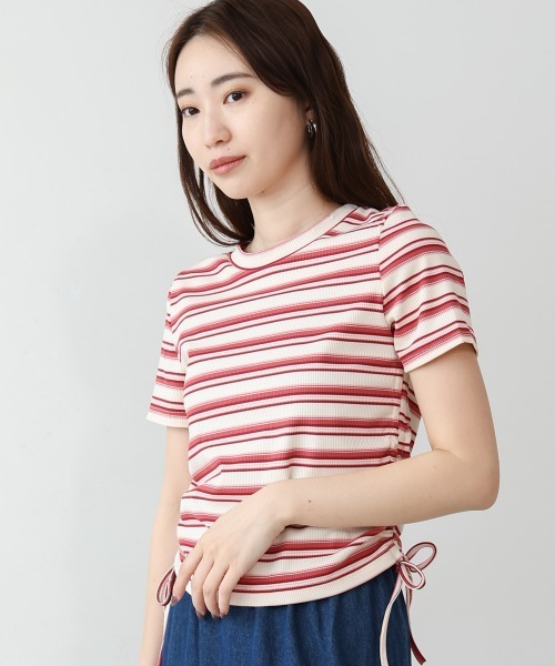 Bab(バブ)の「マルチボーダーサイドシャーリングTシャツ(Tシャツ/カットソー・レディース・ブラウン/ピンク/ブルー/ブラック・M)」の5枚目の写真