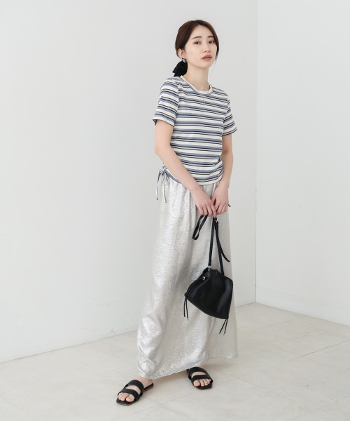 Bab(バブ)の「マルチボーダーサイドシャーリングTシャツ(Tシャツ/カットソー・レディース・ブラウン/ピンク/ブルー/ブラック・M)」の17枚目の写真