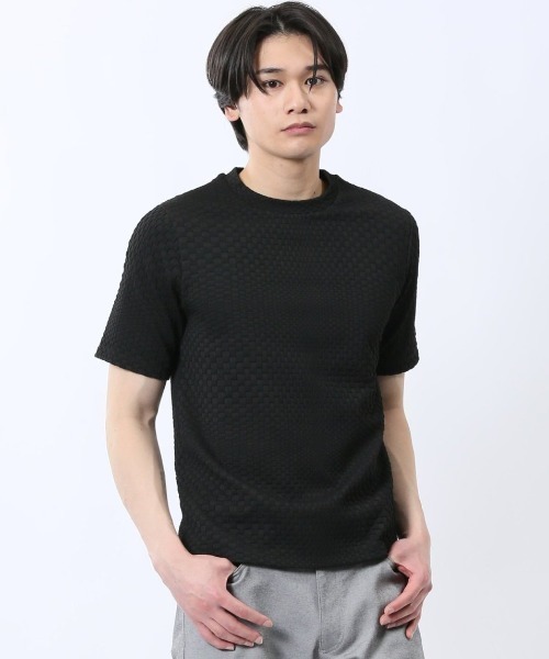 renoma HOMME（レノマオム）の「【ウォッシャブル】レノマ オム ランダムジャガード クルーネック ストレッチ半袖Tシャツ（Tシャツ/カットソー・メンズ・ホワイト/ブラック・MEDIUM/LARGE/X-LARGE）」の2枚目の写真