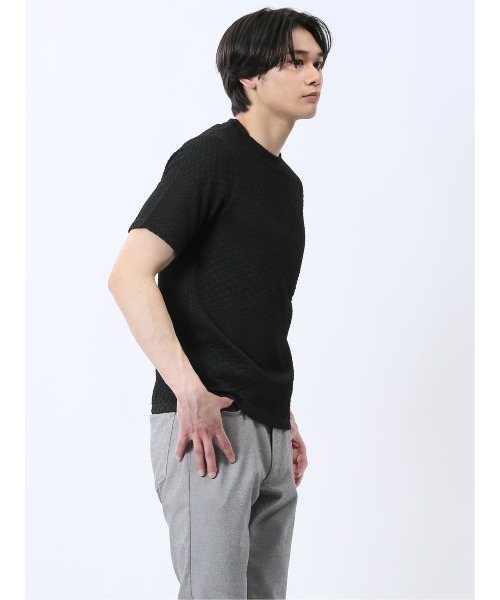 renoma HOMME（レノマオム）の「【ウォッシャブル】レノマ オム ランダムジャガード クルーネック ストレッチ半袖Tシャツ（Tシャツ/カットソー・メンズ・ホワイト/ブラック・MEDIUM/LARGE/X-LARGE）」の9枚目の写真