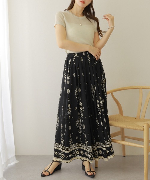 ethnic print gather long skirt /エスニック プリント ギャザー