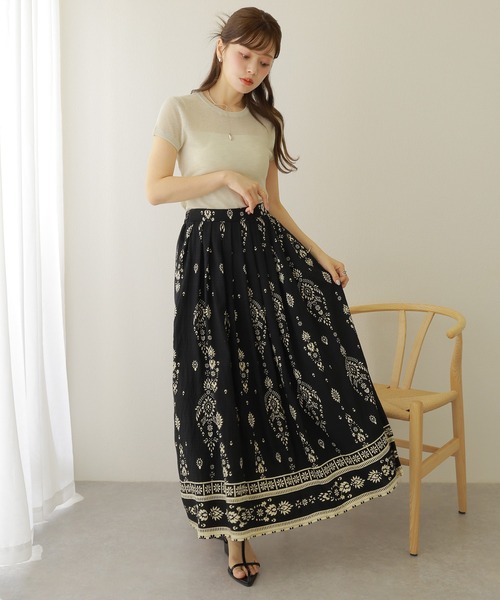【美品】Class Lounge クラスラウンジ プリーツロングスカート 刺繍 ethnic print gather long skirt /エスニック プリント ギャザー