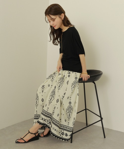 ethnic print gather long skirt /エスニック プリント ギャザー