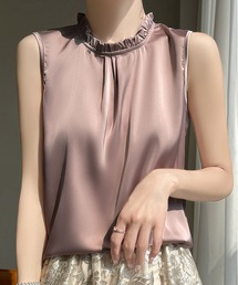 入手困！ 肌触り最高 プリント 気質 立ち襟 薄い ノースリーブ ストラップ ベストワンピースひざ丈スカートロングスカートスカート X23 tシャツ Tシャツ フォトプリントノースリT レディース