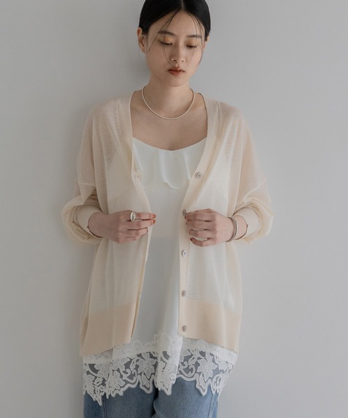 A part by(アパートバイ)の「【WEB限定】シアーBIGカーディガン≪追加2≫(カーディガン/ボレロ・レディース・アイボリー/ピンク系その他/チャコールグレー/ライトグレー・FREE)」の2枚目の写真