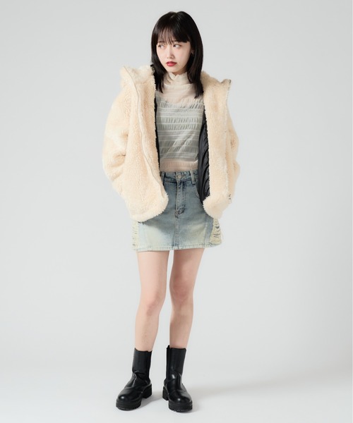 【関税込み】System ブルー ダメージ デニム ミニスカート 関税込み】Ksubi ブルー Rap デニム ミニスカート (KSUBI/ミニ