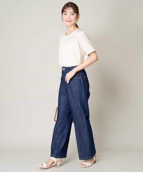 a.v.v(アーヴェヴェ)の「【UVカット/イージーケア】ストライプジャガードトップス(Tシャツ/カットソー・レディース・ブルー・40/42/36/34/38)」の7枚目の写真