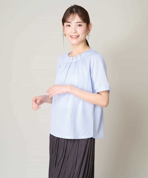 a.v.v(アーヴェヴェ)の「【UVカット/イージーケア】ストライプジャガードトップス(Tシャツ/カットソー・レディース・ブルー・40/42/36/34/38)」の16枚目の写真