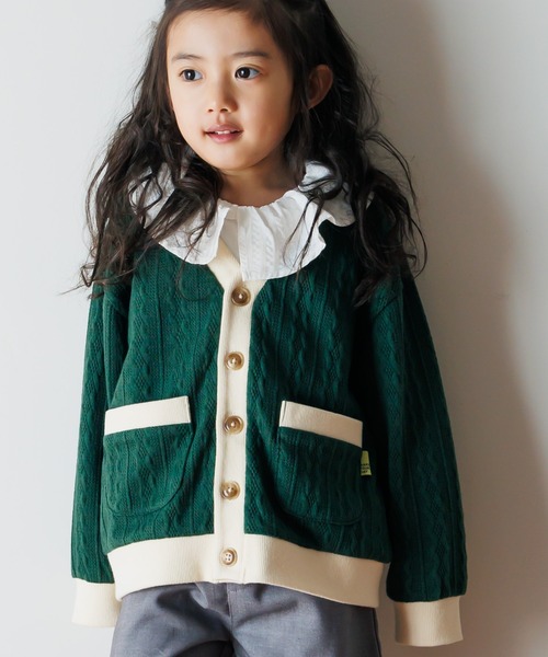 MAKE YOUR DAY（メイクユアデイ）の「ケーブルニットソーカーディガン■80～140cm（カーディガン/ボレロ・キッズ・グリーン/アイボリー・110/100/80/130/120/90/140）」の2枚目の写真