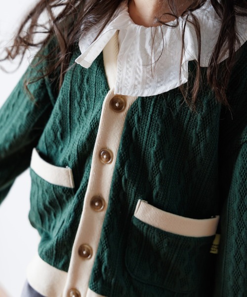 MAKE YOUR DAY（メイクユアデイ）の「ケーブルニットソーカーディガン■80～140cm（カーディガン/ボレロ・キッズ・グリーン/アイボリー・110/100/80/130/120/90/140）」の10枚目の写真