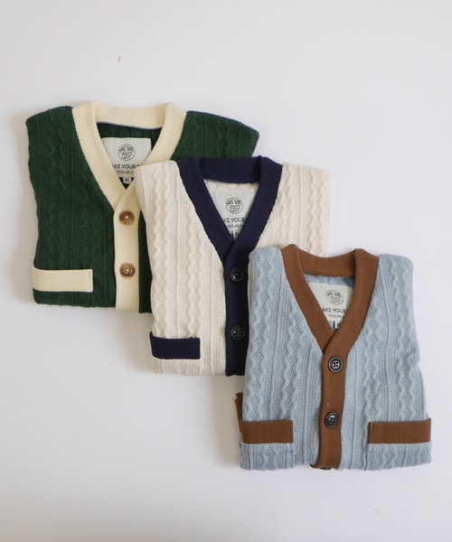 MAKE YOUR DAY（メイクユアデイ）の「ケーブルニットソーカーディガン■80～140cm（カーディガン/ボレロ・キッズ・グリーン/アイボリー・110/100/80/130/120/90/140）」の14枚目の写真