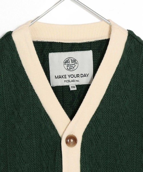 MAKE YOUR DAY（メイクユアデイ）の「ケーブルニットソーカーディガン■80～140cm（カーディガン/ボレロ・キッズ・グリーン/アイボリー・110/100/80/130/120/90/140）」の15枚目の写真