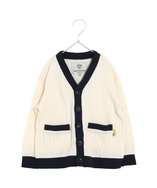MAKE YOUR DAY（メイクユアデイ）の「ケーブルニットソーカーディガン■80～140cm（カーディガン/ボレロ・キッズ・グリーン/アイボリー・110/100/80/130/120/90/140）」の3枚目の写真