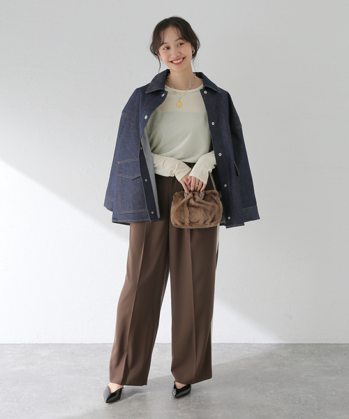 journal standard L'essage（ジャーナルスタンダードレサージュ）の「《追加》【金子綾さん着用】ベロアロングスリーブプルオーバー（Tシャツ/カットソー・レディース・ネイビー/アイボリー/ブラウン系その他・FREE）」の13枚目の写真