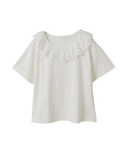コットンレース使いボーダーカットソー（Tシャツ/カットソー