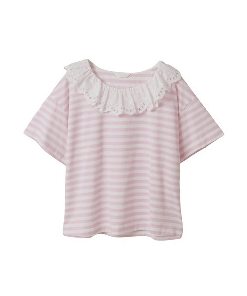 コットンレース使いボーダーカットソー（Tシャツ/カットソー