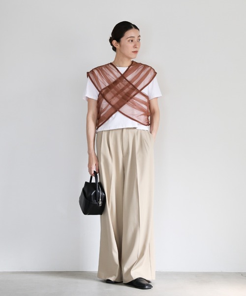 select MOCA（セレクトモカ）の「クロスギャザーシアーベスト（ベスト・レディース・チャコールグレー/ブラウン/オフホワイト・FREE）」の6枚目の写真