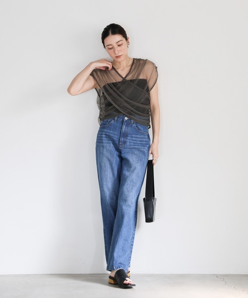 select MOCA（セレクトモカ）の「クロスギャザーシアーベスト（ベスト・レディース・チャコールグレー/ブラウン/オフホワイト・FREE）」の4枚目の写真