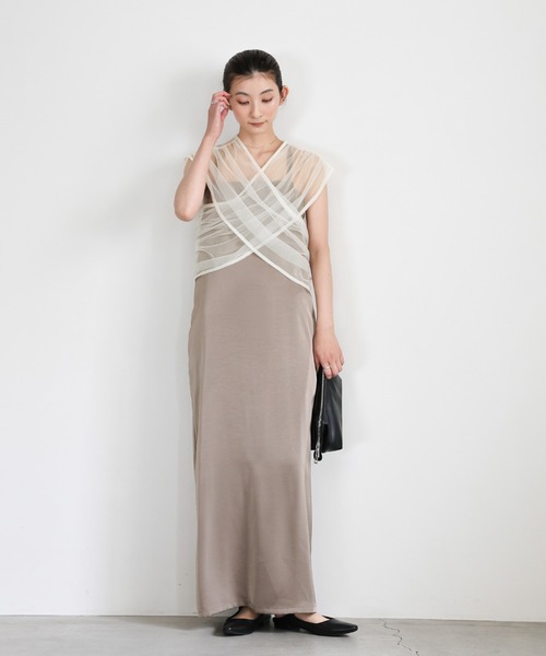 select MOCA（セレクトモカ）の「クロスギャザーシアーベスト（ベスト・レディース・チャコールグレー/ブラウン/オフホワイト・FREE）」の19枚目の写真