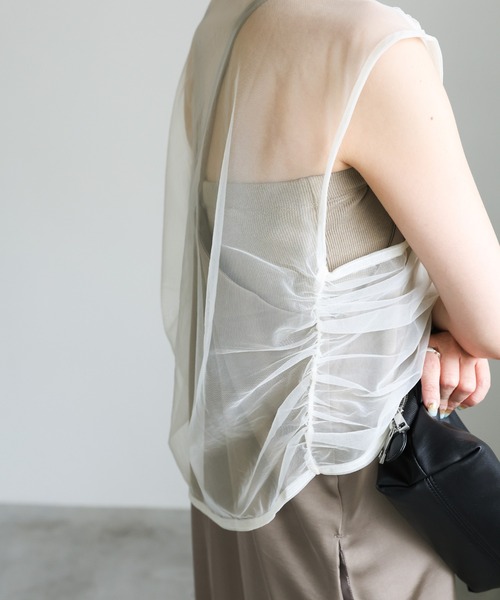 select MOCA（セレクトモカ）の「クロスギャザーシアーベスト（ベスト・レディース・チャコールグレー/ブラウン/オフホワイト・FREE）」の22枚目の写真