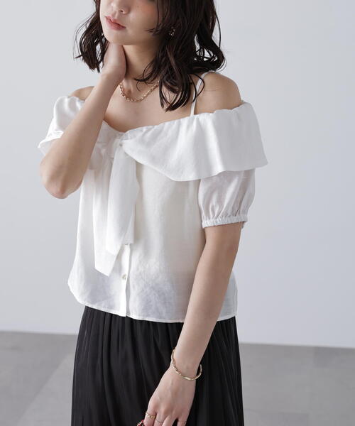 FREE'S MART（フリーズマート）の「〈ＭＦＭ〉リボンストラップオフショルブラウス（シャツ/ブラウス・レディース・ホワイト/ネイビー/イエロー・FREE）」の5枚目の写真