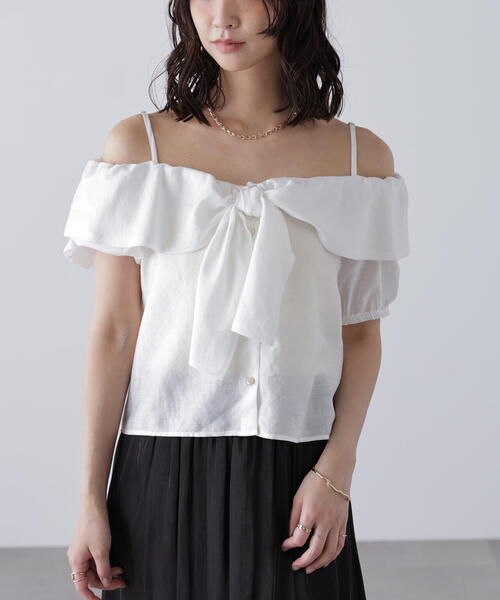 FREE'S MART（フリーズマート）の「〈ＭＦＭ〉リボンストラップオフショルブラウス（シャツ/ブラウス・レディース・ホワイト/ネイビー/イエロー・FREE）」の11枚目の写真