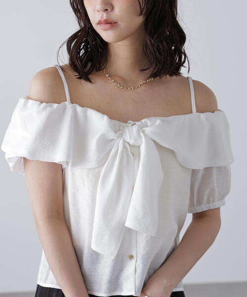 FREE'S MART（フリーズマート）の「〈ＭＦＭ〉リボンストラップオフショルブラウス（シャツ/ブラウス・レディース・ホワイト/ネイビー/イエロー・FREE）」の14枚目の写真
