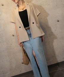 THEODORIC.dy（セオドリックディ）の「半袖シアーダブルジャケット（透け感×マニッシュ 軽やかきちんとスタイル）（テーラードジャケット）」