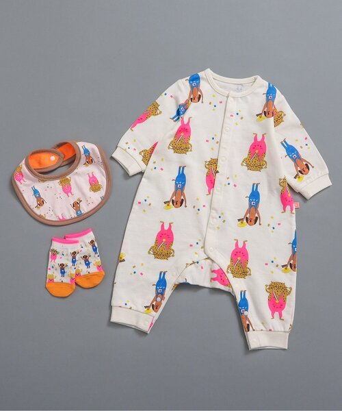 BREEZE（ブリーズ）の「総柄ロンパス マイファーストブリーズ（ロンパース・キッズ・ブラウン/グリーン/ピンク/チャコール/ラベンダー/ブルー/オフホワイト/アイボリー・60/70/80）」の2枚目の写真