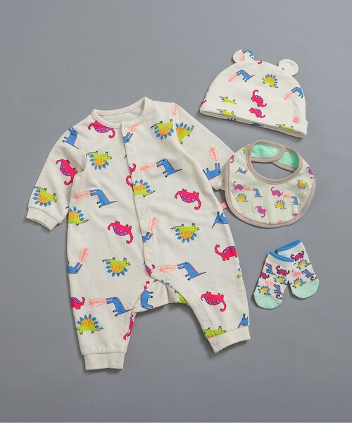 BREEZE（ブリーズ）の「総柄ロンパス マイファーストブリーズ（ロンパース・キッズ・ブラウン/グリーン/ピンク/チャコール/ラベンダー/ブルー/オフホワイト/アイボリー・60/70/80）」の3枚目の写真