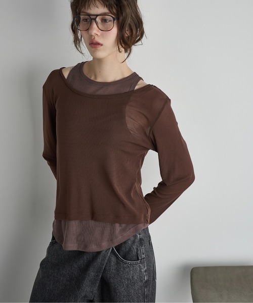 THE YOn（ザヨン）の「タンクレイヤードシアーロングスリーブプルオーバー（Tシャツ/カットソー・レディース・テラコッタ/ブラウン/クリーム/ブラック・FREE）」の18枚目の写真