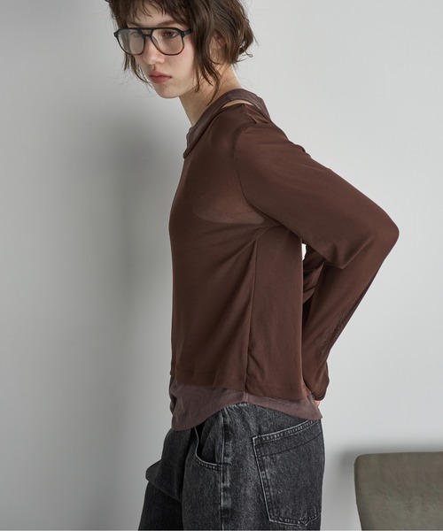 THE YOn（ザヨン）の「タンクレイヤードシアーロングスリーブプルオーバー（Tシャツ/カットソー・レディース・テラコッタ/ブラウン/クリーム/ブラック・FREE）」の19枚目の写真