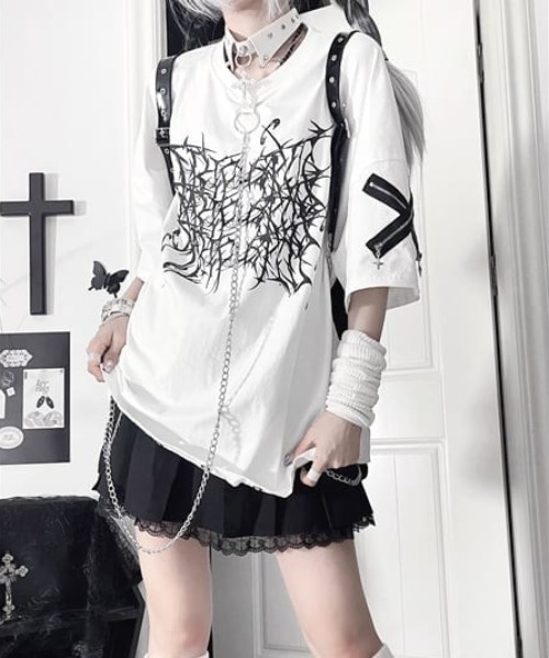 tシャツ A'GEM/9 × .kom「TricuspidC/トライカスピッドシー」グラフィックチェーン付きビッグTシャツ レディース メンズ A'GEM/9 × .kom『TricuspidC/トライカスピッドシー