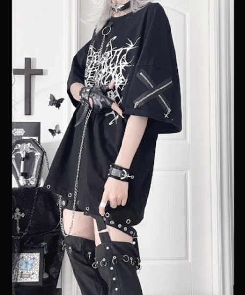 tシャツ A'GEM/9 × .kom「TricuspidC/トライカスピッドシー」グラフィックチェーン付きビッグTシャツ レディース メンズ A'GEM/9 × .kom『TricuspidC/トライカスピッドシー
