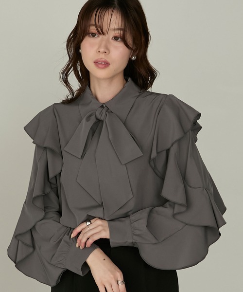 セール】【Cherir Mignon】2wayラッフルフリルスリーブビッグリボン
