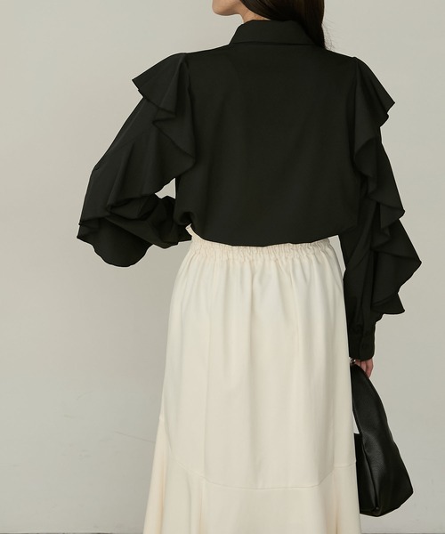 Cherir Mignon(シェリルミニョン)の「【Cherir Mignon】2wayラッフルフリルスリーブビッグリボンブラウス(シャツ/ブラウス・レディース・チャコールグレー/アイボリー/ブラック・FREE)」の15枚目の写真
