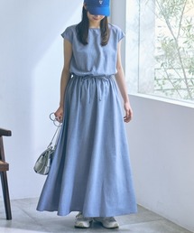 高身長 ウエストギャザーフレンチスリーブマキシワンピース (トールサイズ)Essenave
