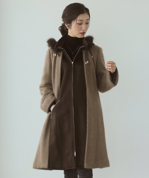 sankyo shokai（サンキョウショウカイ）の「ミンクブレンドウール＆カシミヤ100％ コート（その他アウター・レディース・ライトグレー/キャメル/ダークグレー・L/M）」の2枚目の写真