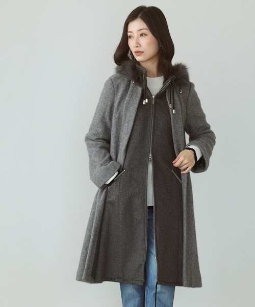 sankyo shokai（サンキョウショウカイ）の「ミンクブレンドウール＆カシミヤ100％ コート（その他アウター・レディース・ライトグレー/キャメル/ダークグレー・L/M）」の6枚目の写真
