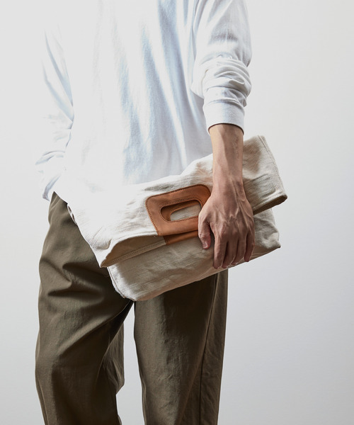 SLOW(スロウ)の「SLOW スロウ / truck - 2way tote bag L - ヌバックレザー×コットンリネンキャンバス2WAYトートバッグ ショルダーバッグ / 300S121J(トートバッグ・メンズ・アイボリー/ブラック・FREE)」の5枚目の写真