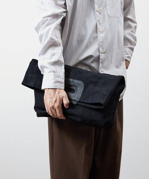 SLOW(スロウ)の「SLOW スロウ / truck - 2way tote bag L - ヌバックレザー×コットンリネンキャンバス2WAYトートバッグ ショルダーバッグ / 300S121J(トートバッグ・メンズ・アイボリー/ブラック・FREE)」の8枚目の写真