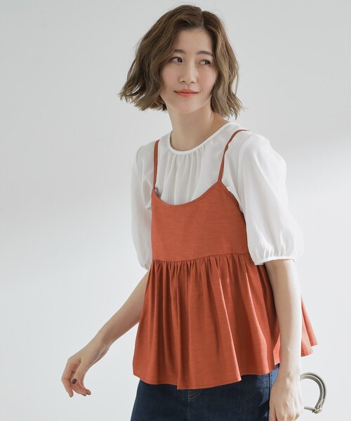 grove（グローブ）の「【2点SET/お洒落見え/体型カバー】ツイード調キャミ×ブラウスセット（シャツ/ブラウス・レディース・オレンジ/ブラック/グレー・01/02/03/04/05）」の3枚目の写真