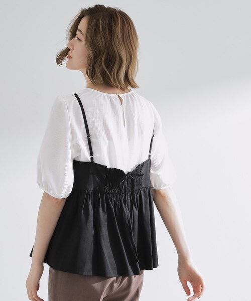 grove（グローブ）の「【2点SET/お洒落見え/体型カバー】ツイード調キャミ×ブラウスセット（シャツ/ブラウス・レディース・オレンジ/ブラック/グレー・01/02/03/04/05）」の2枚目の写真