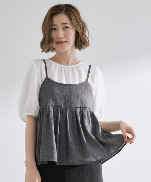 grove（グローブ）の「【2点SET/お洒落見え/体型カバー】ツイード調キャミ×ブラウスセット（シャツ/ブラウス・レディース・オレンジ/ブラック/グレー・01/02/03/04/05）」の4枚目の写真