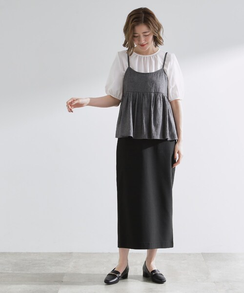 grove（グローブ）の「【2点SET/お洒落見え/体型カバー】ツイード調キャミ×ブラウスセット（シャツ/ブラウス・レディース・オレンジ/ブラック/グレー・01/02/03/04/05）」の5枚目の写真