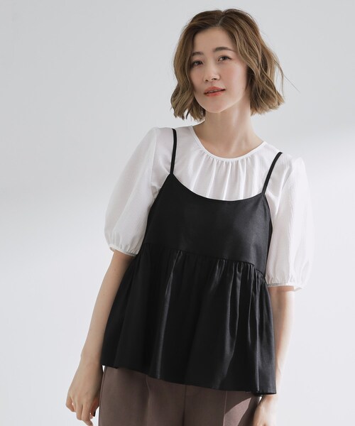 grove（グローブ）の「【2点SET/お洒落見え/体型カバー】ツイード調キャミ×ブラウスセット（シャツ/ブラウス・レディース・オレンジ/ブラック/グレー・01/02/03/04/05）」の8枚目の写真