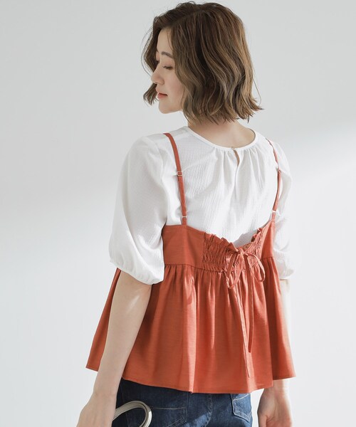 grove（グローブ）の「【2点SET/お洒落見え/体型カバー】ツイード調キャミ×ブラウスセット（シャツ/ブラウス・レディース・オレンジ/ブラック/グレー・01/02/03/04/05）」の12枚目の写真