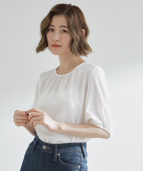 grove（グローブ）の「【2点SET/お洒落見え/体型カバー】ツイード調キャミ×ブラウスセット（シャツ/ブラウス・レディース・オレンジ/ブラック/グレー・01/02/03/04/05）」の15枚目の写真