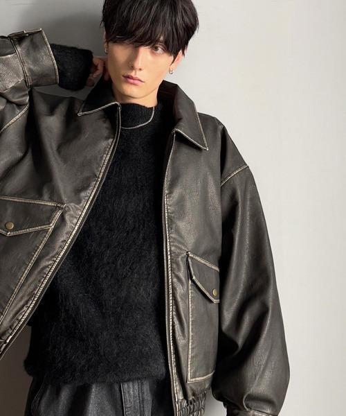 Classical Origin（クラシカルオリジン）の「ヴィンテージ フェイクレザー 中綿入り ライダースブルゾン／Vintage Faux Leather Padded Riders Blouson（ライダースジャケット・メンズ・ブラウン/ブラック・SMALL/MEDIUM/LARGE）」の5枚目の写真