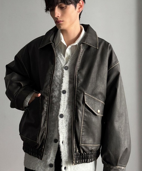 Classical Origin（クラシカルオリジン）の「ヴィンテージ フェイクレザー 中綿入り ライダースブルゾン／Vintage Faux Leather Padded Riders Blouson（ライダースジャケット・メンズ・ブラウン/ブラック・SMALL/MEDIUM/LARGE）」の3枚目の写真